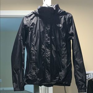 Black North Face rain jacket with hoodie!